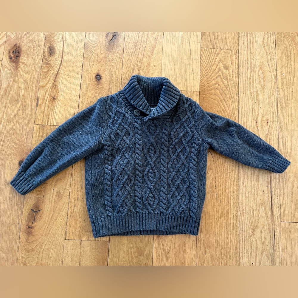 Old Navy grey shawl collar sweater, 18-24m